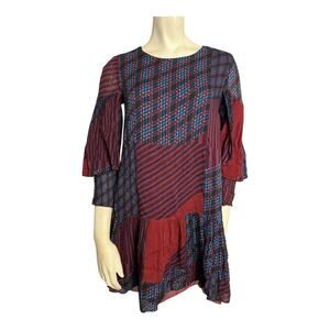 Zara Trafaluc Patchwork Tunic Dress Plaid Mixed Print Boho Small Patchwork Indie